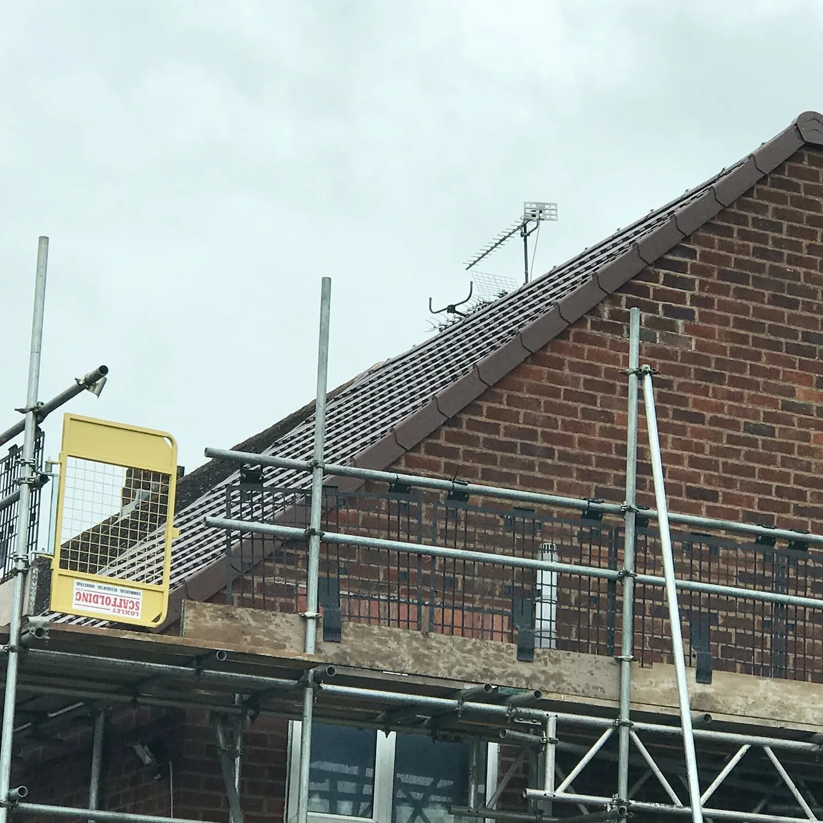 Re-roof in progress, gable detail
